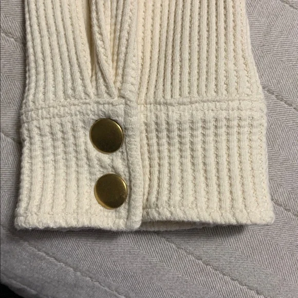J. Crew Women Waffle-Knit Button-Up Large Cream Gold-Button Shirt-Jacket Quiet - Picture 3 of 14